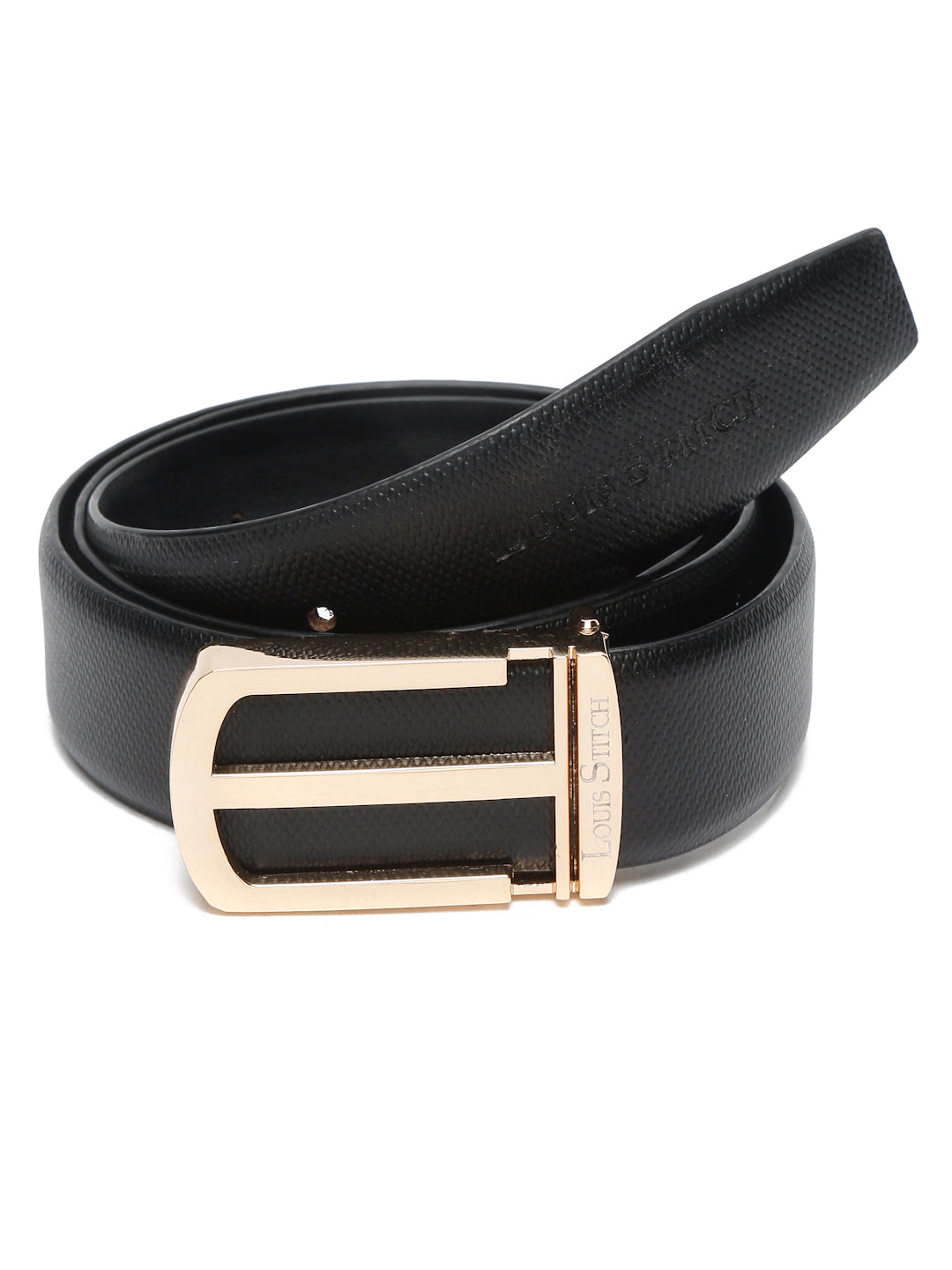 Men's Black Formal Italian Leather Textured Belt For Men