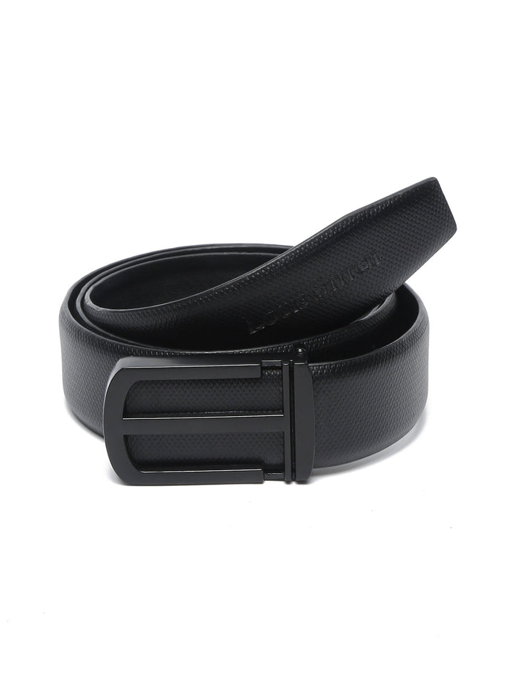 Black/Matt Gunmetal Men's Black Formal Italian Leather Textured Belt For Men