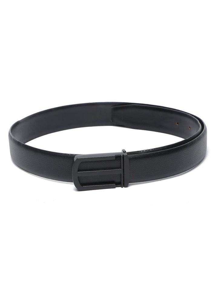 Black/Matt Gunmetal Men's Black Formal Italian Leather Textured Belt For Men