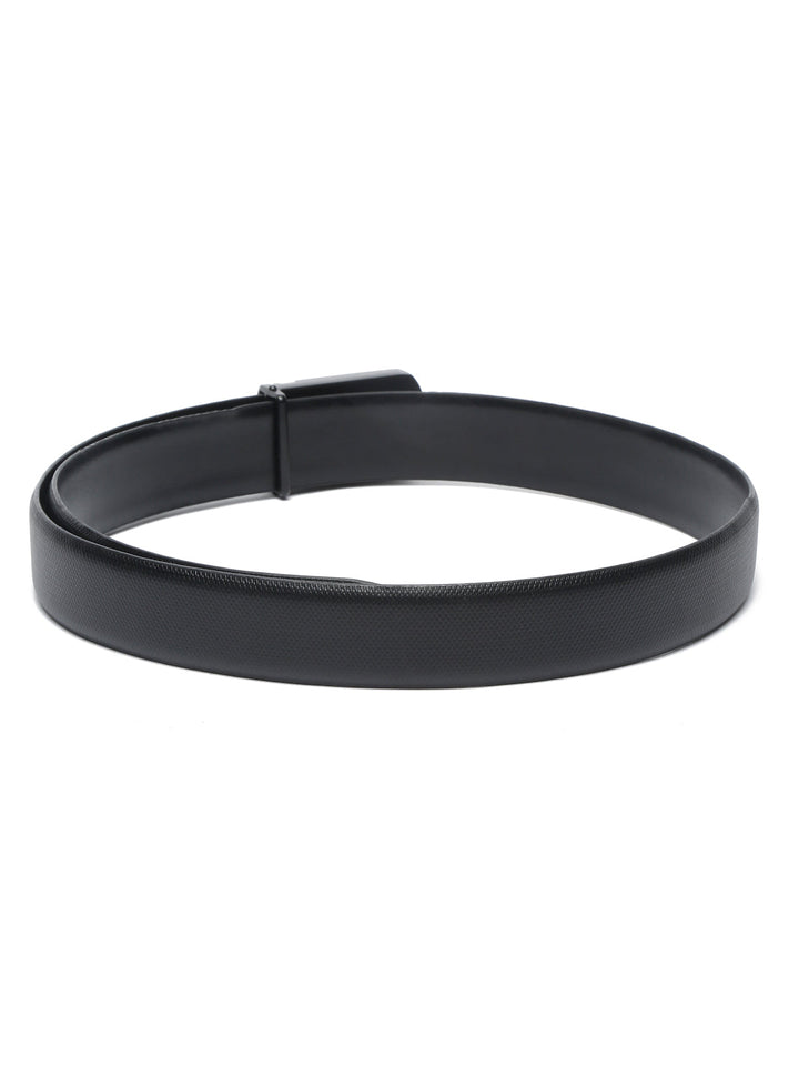 Black/Matt Gunmetal Men's Black Formal Italian Leather Textured Belt For Men