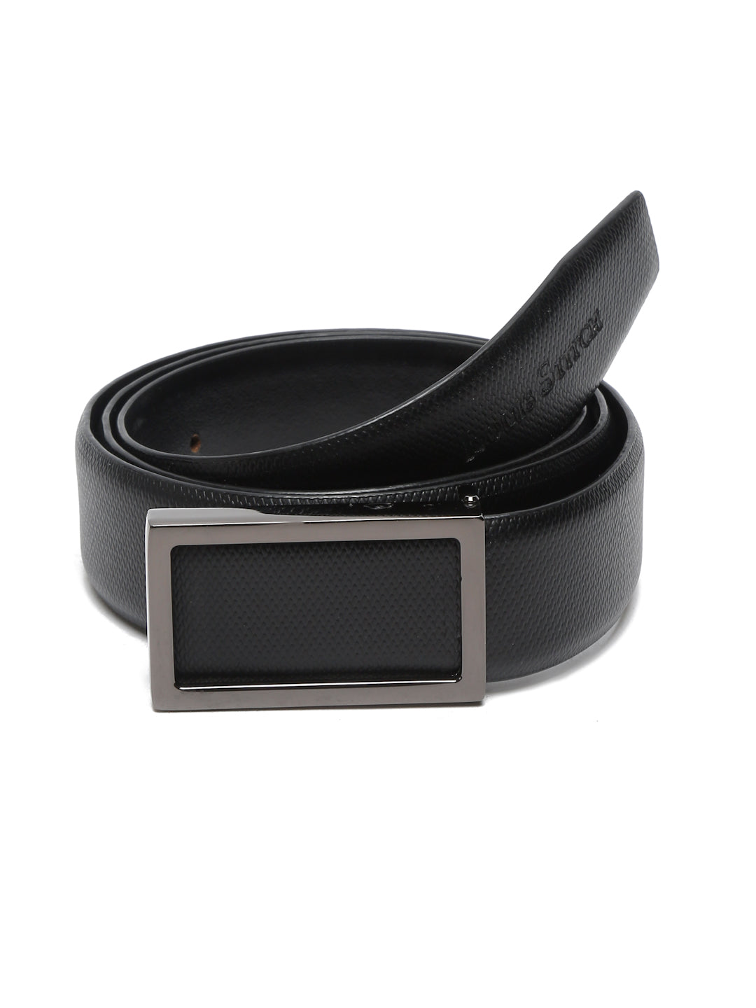 Black/Gunmetal Men's Black Formal Italian Leather Textured Belt For Men