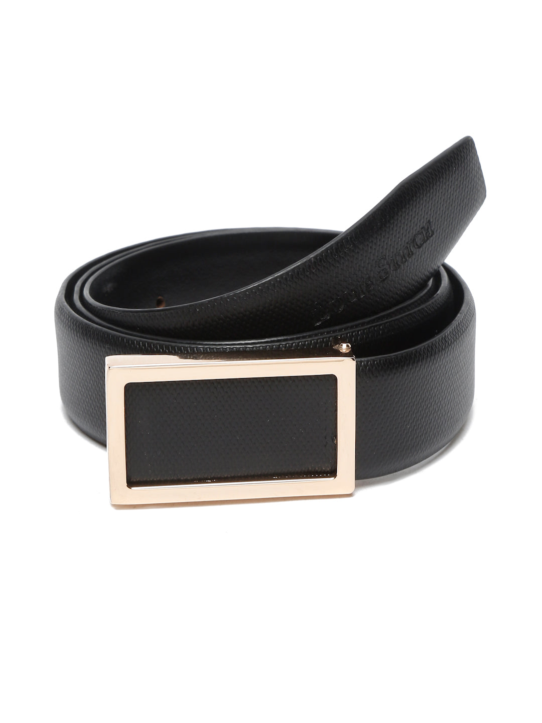 Black/Golden Men's Black Formal Italian Leather Textured Belt For Men