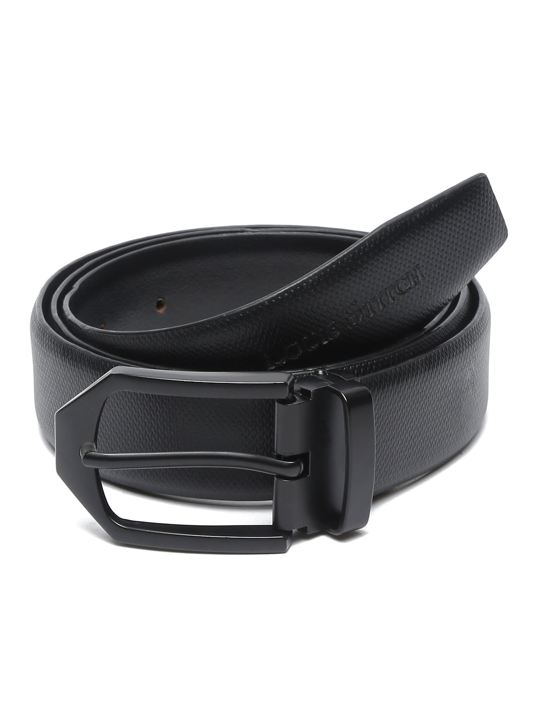 Men's Black Formal Italian Leather Textured Belt For Men