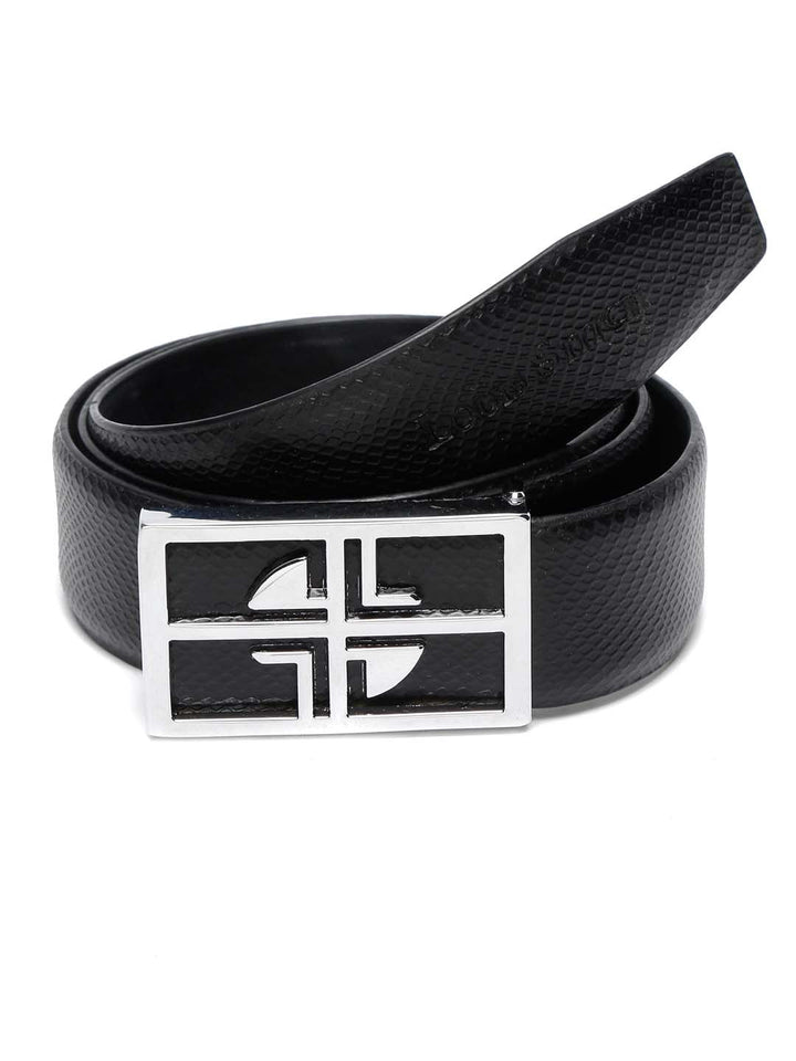 Black/Chrome Men's Black Formal Italian Leather Textured Belt For Men