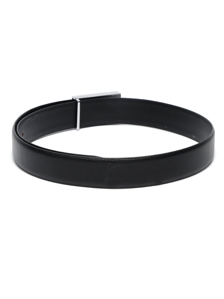 Black/Chrome Men's Black Formal Italian Leather Textured Belt For Men