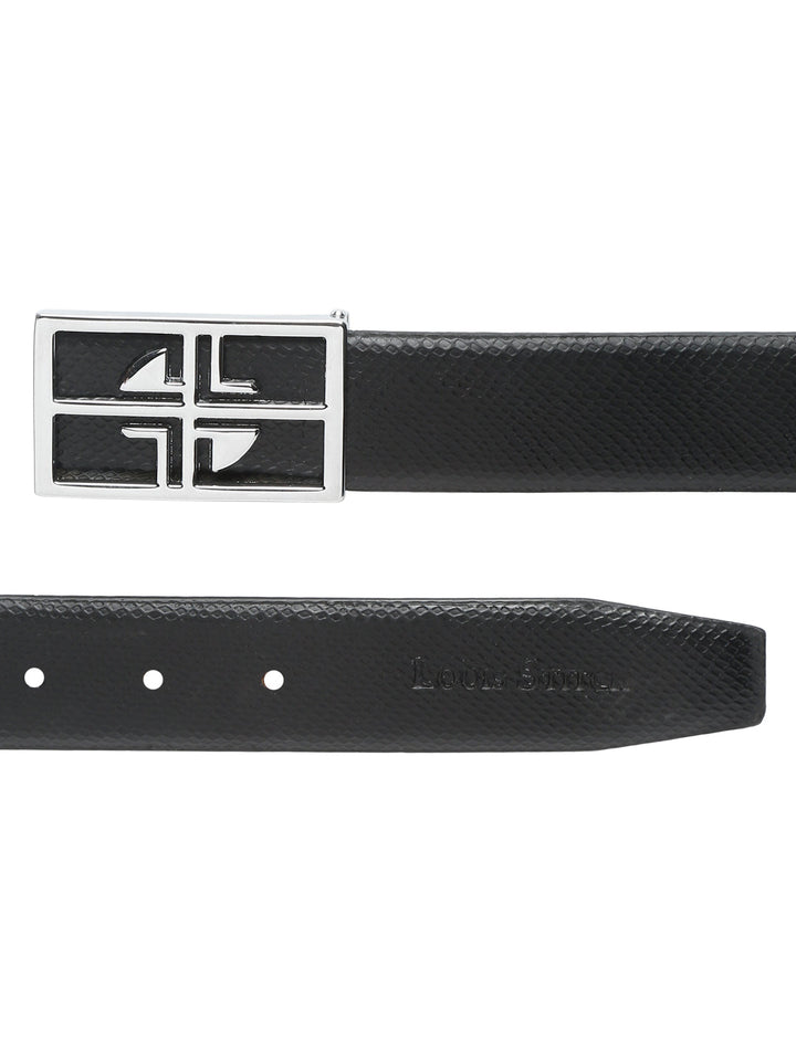 Black/Chrome Men's Black Formal Italian Leather Textured Belt For Men