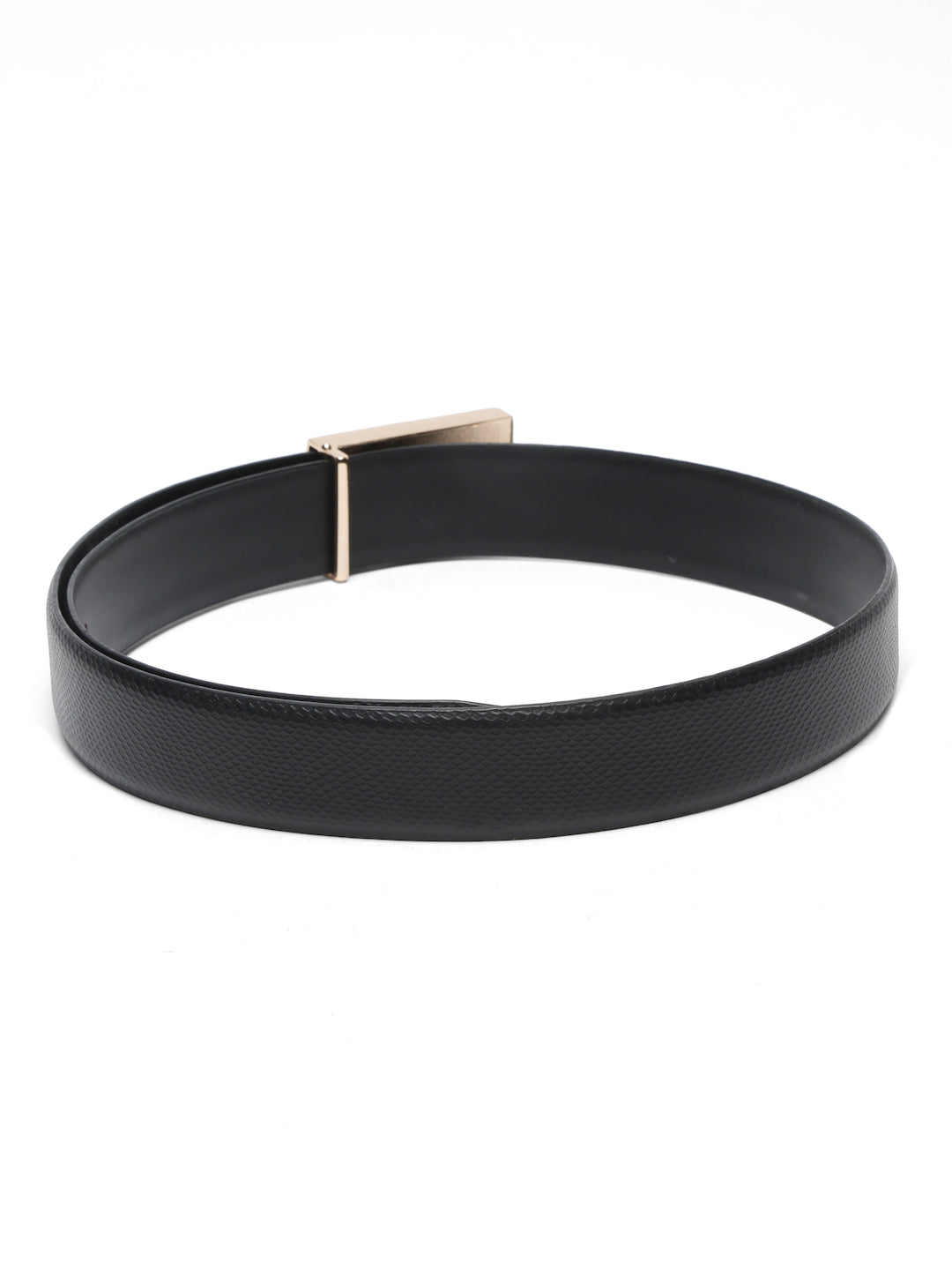 Black/Golden Men's Black Formal Italian Leather Textured Belt For Men