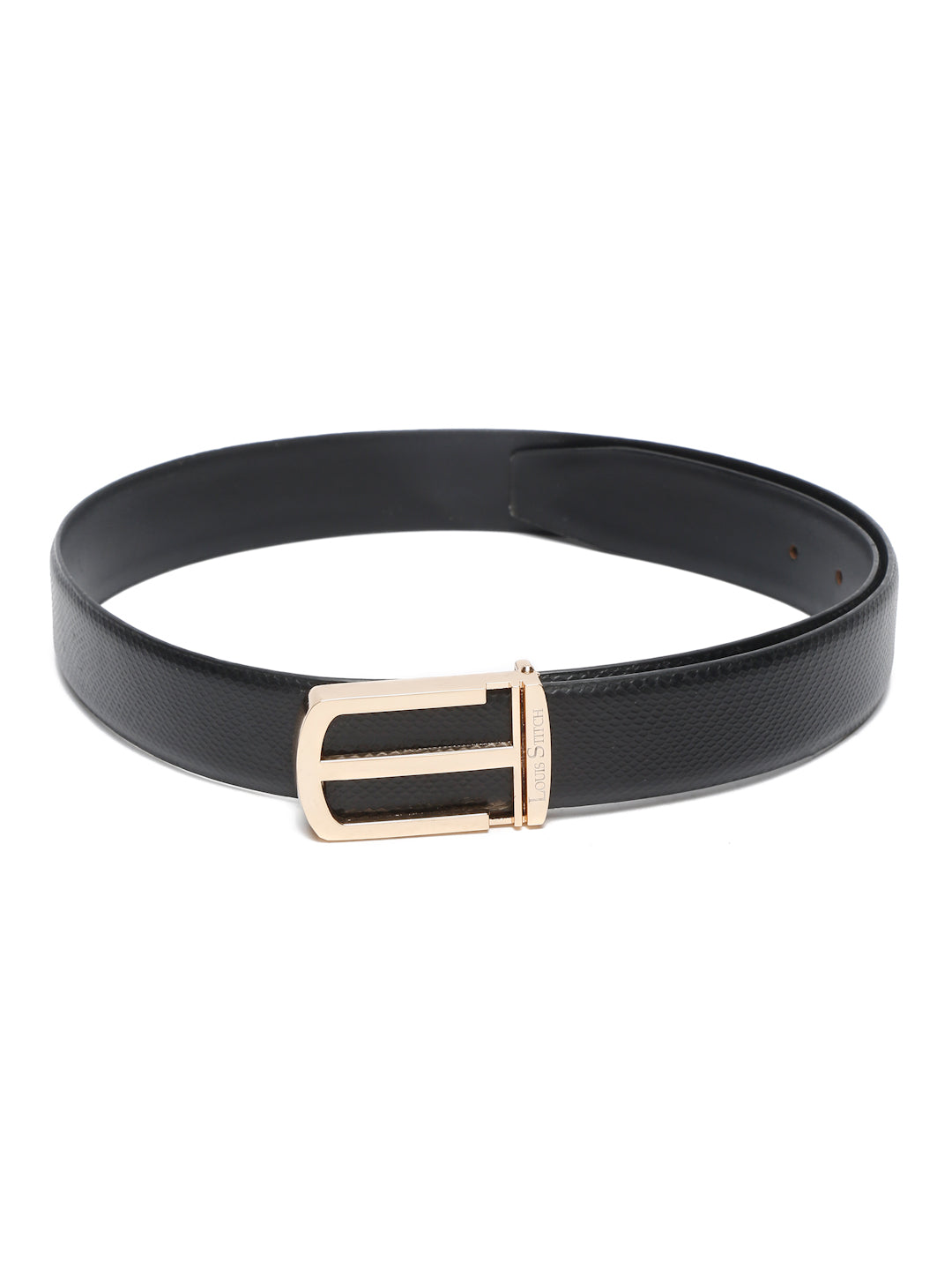 Black/Golden Men's Black Formal Italian Leather Textured Belt For Men