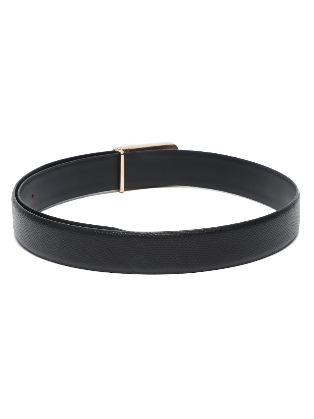 Black/Golden Men's Black Formal Italian Leather Textured Belt For Men