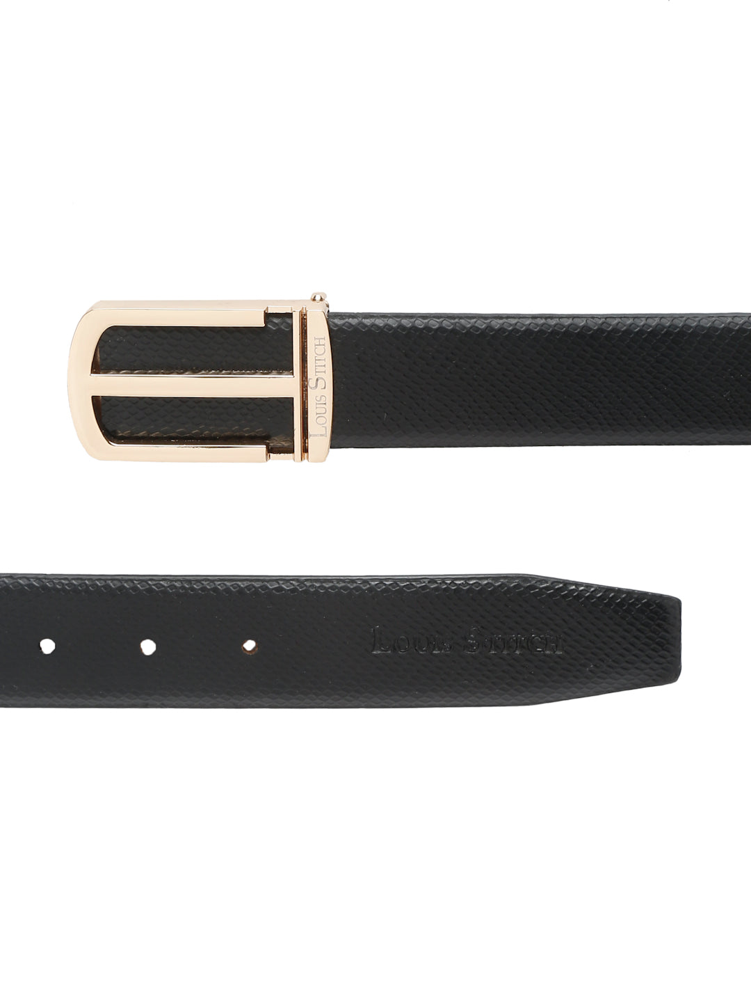 Black/Golden Men's Black Formal Italian Leather Textured Belt For Men