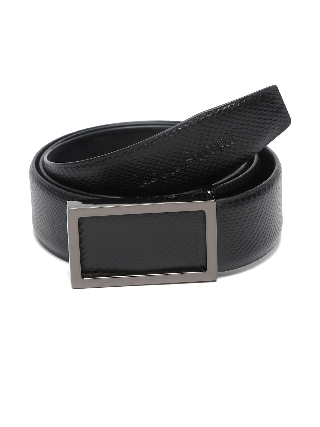 Black/Gunmetal Men's Black Formal Italian Leather Textured Belt For Men