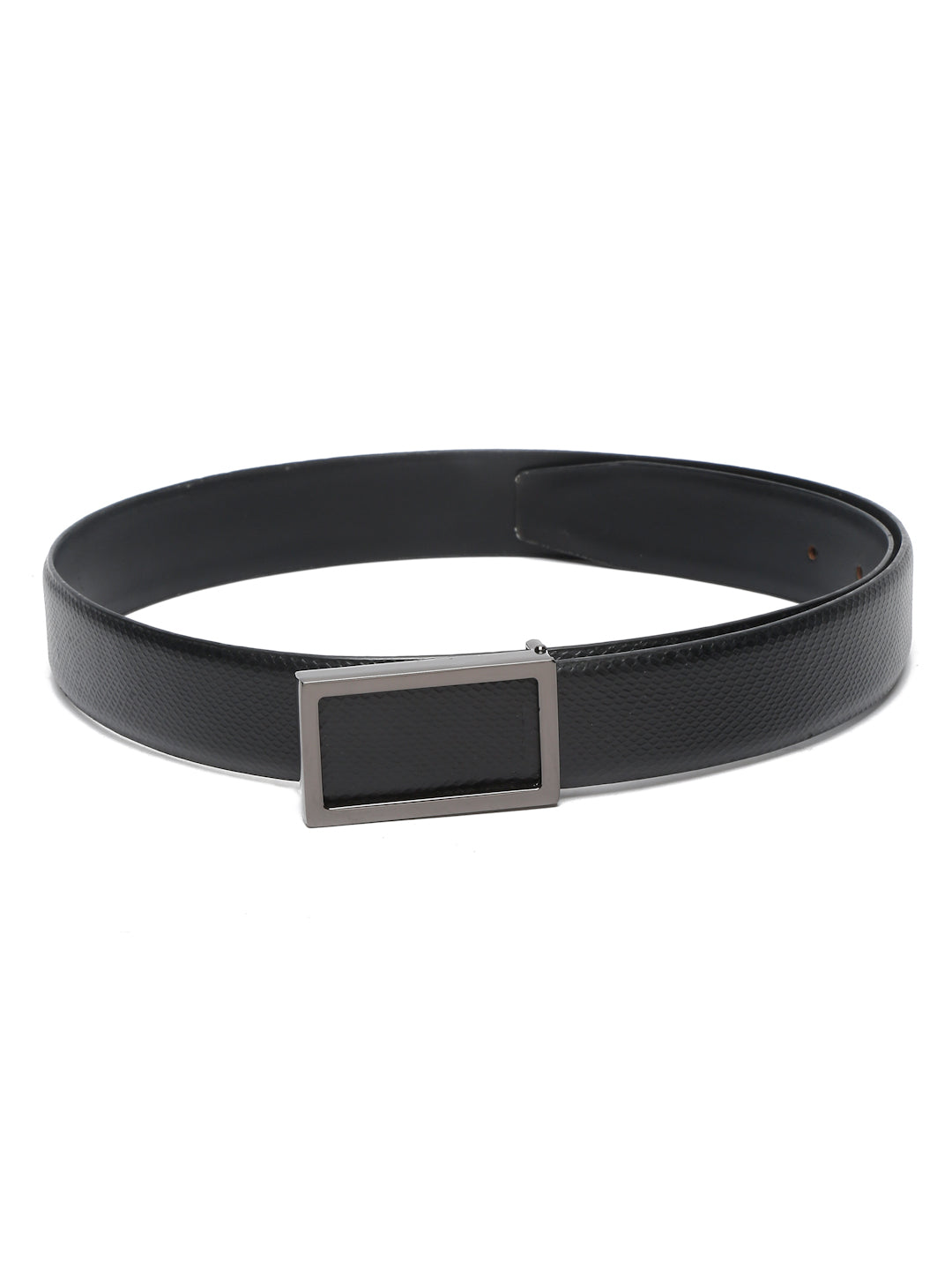 Black/Gunmetal Men's Black Formal Italian Leather Textured Belt For Men