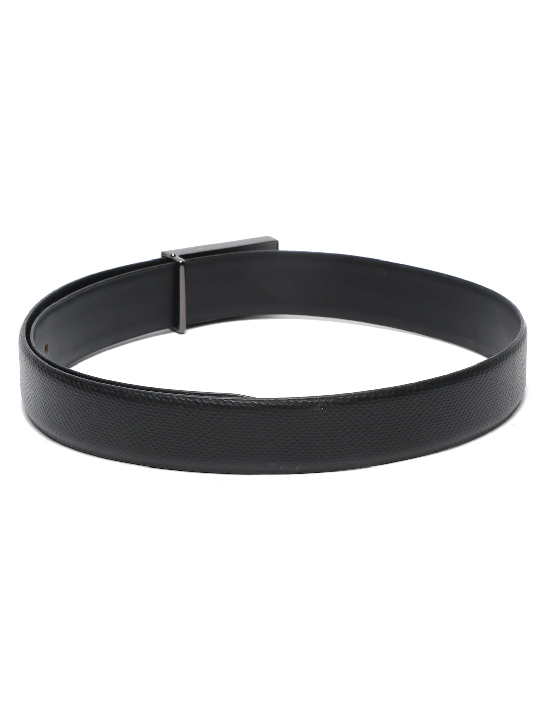 Black/Gunmetal Men's Black Formal Italian Leather Textured Belt For Men