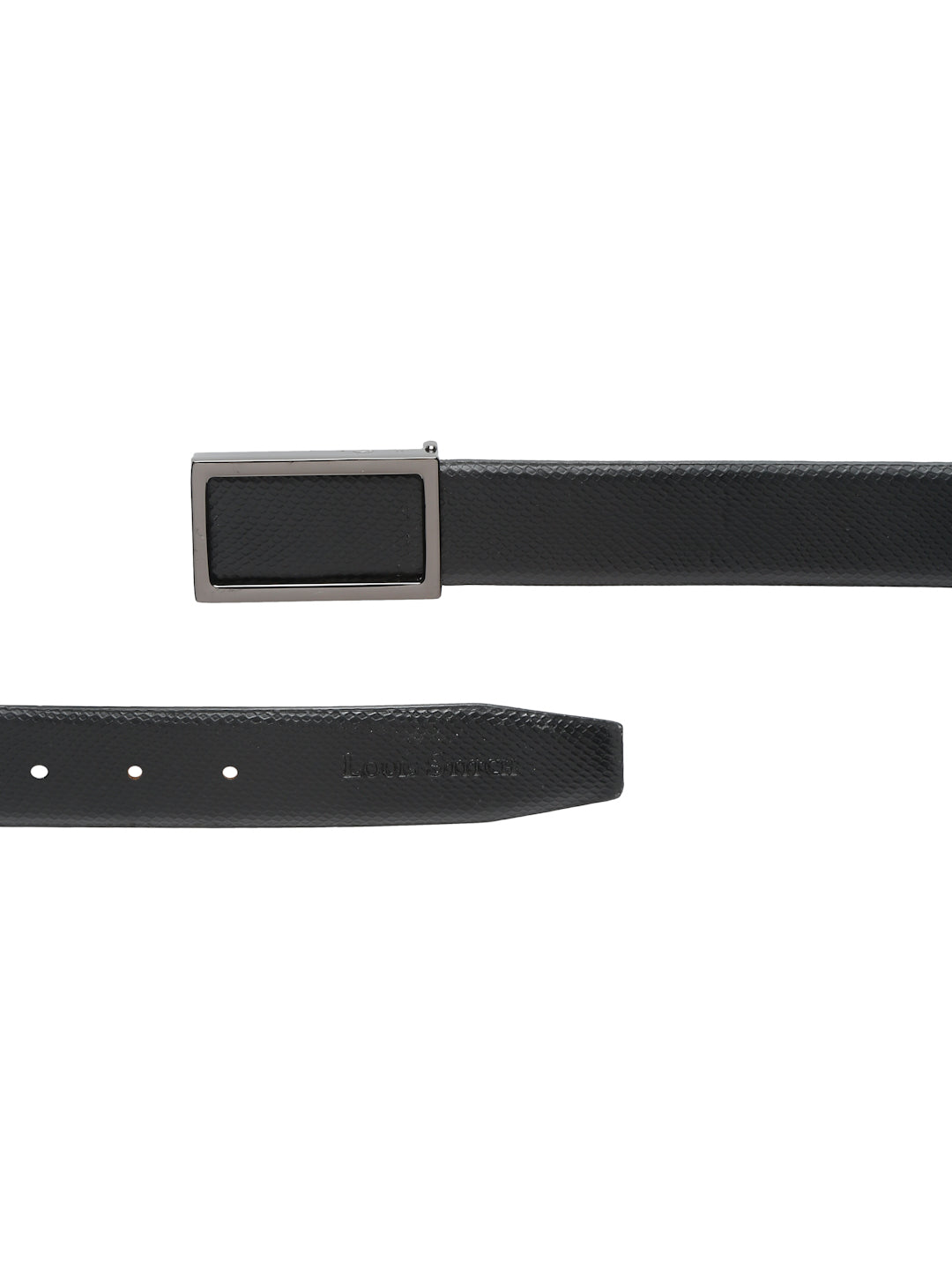 Black/Gunmetal Men's Black Formal Italian Leather Textured Belt For Men