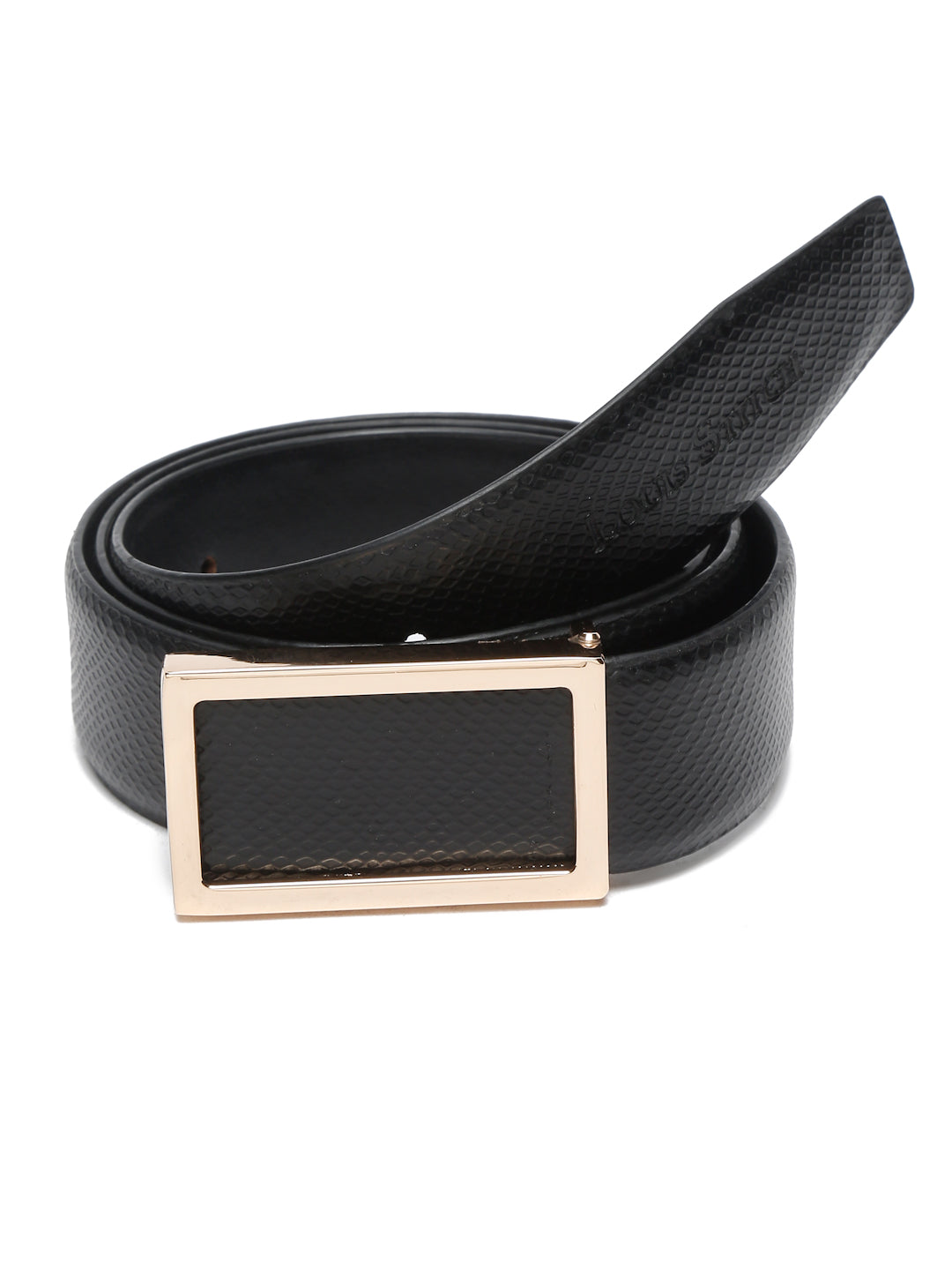 Black/Golden Men's Black Formal Italian Leather Textured Belt For Men