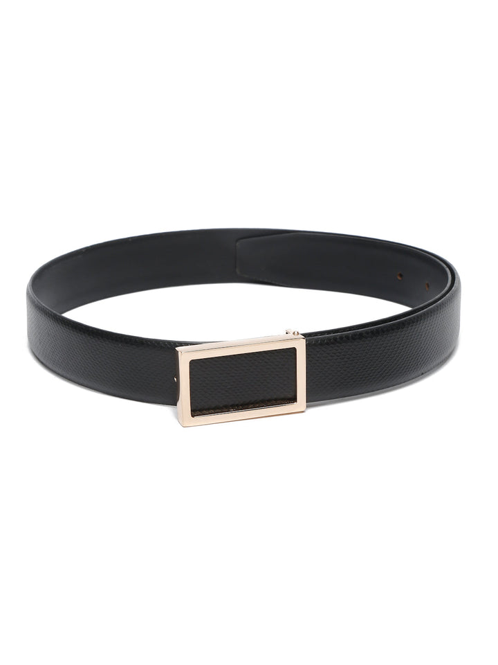 Black/Golden Men's Black Formal Italian Leather Textured Belt For Men