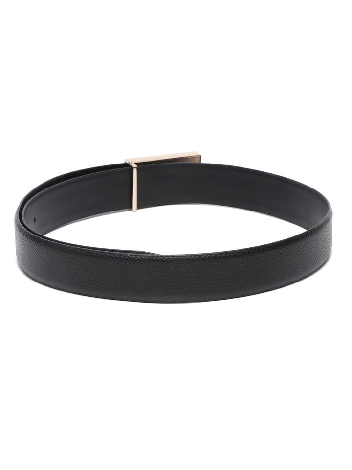 Black/Golden Men's Black Formal Italian Leather Textured Belt For Men