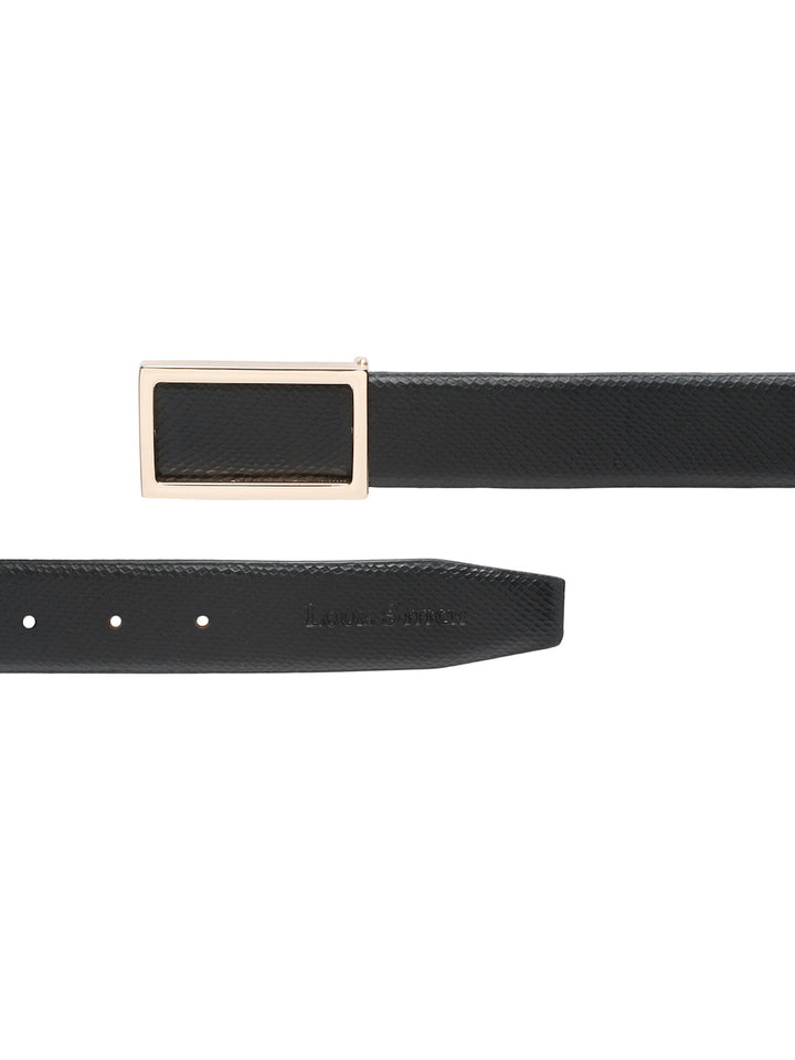 Black/Golden Men's Black Formal Italian Leather Textured Belt For Men