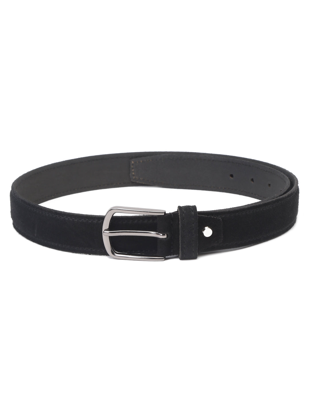 Black Men'S Midnight Black Italian Suede Leather Belt Handcrafted With Glossy Buckle