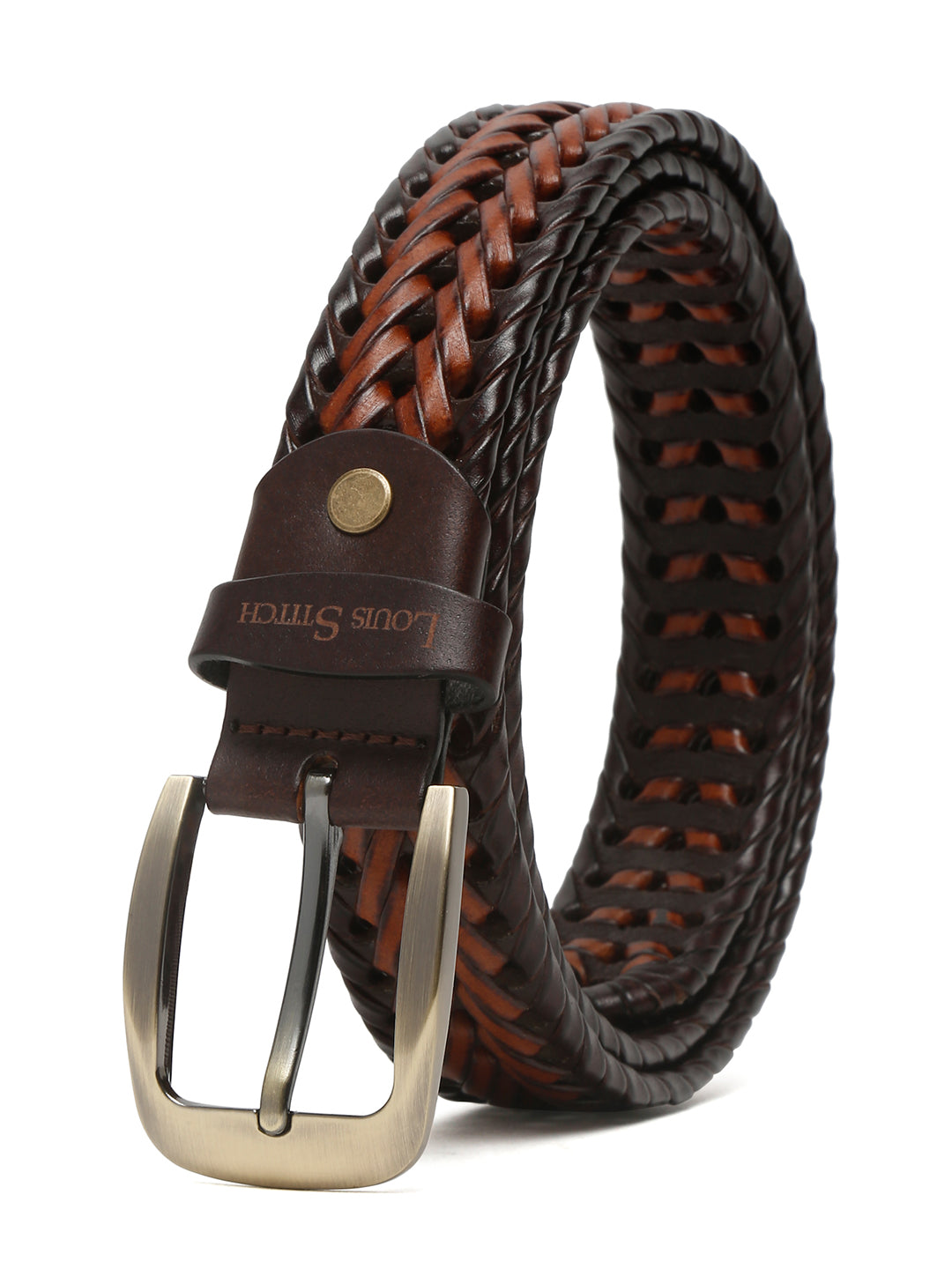 Men's Weaved Leather Belt Casual Belts for Men Spanish Leather Brass Buckle 1.5 Inch (35mm)