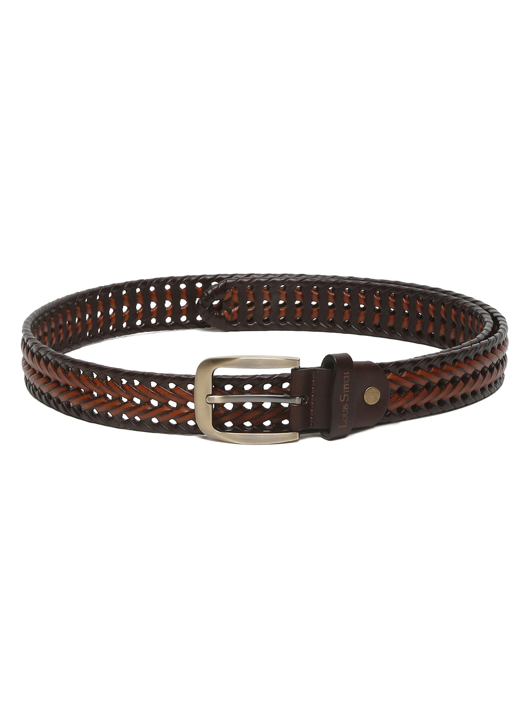 Men's Weaved Leather Belt Casual Belts for Men Spanish Leather Brass Buckle 1.5 Inch (35mm)