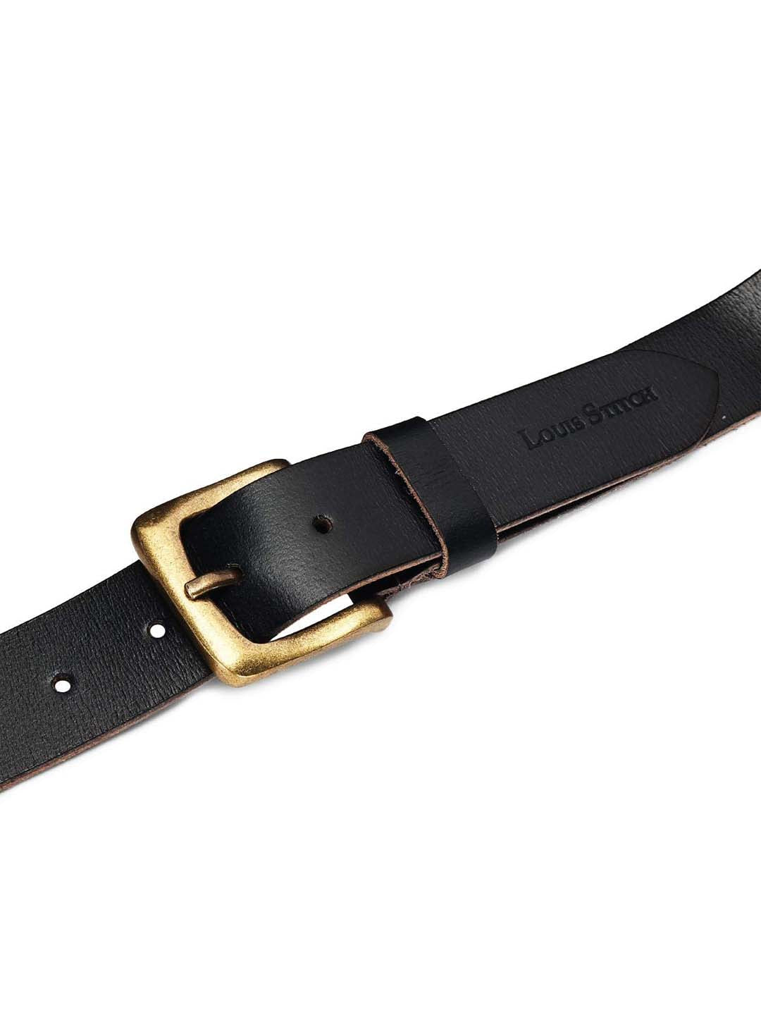 Black Men's Black Casual Italian Leather Belt For Men