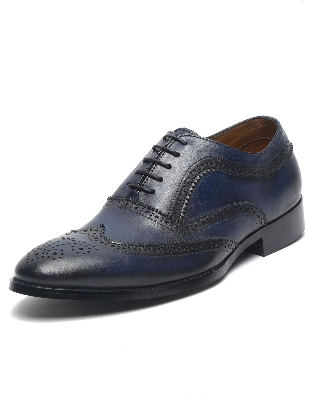 Blue Men's Premium Italian Leather Handcrafted Blue Brogue Shoes