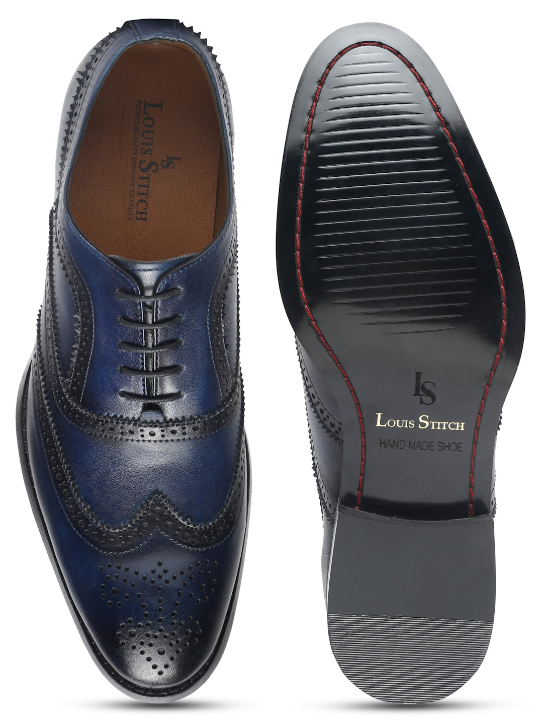  Men's Premium Italian Leather Handcrafted Blue Brogue Shoes