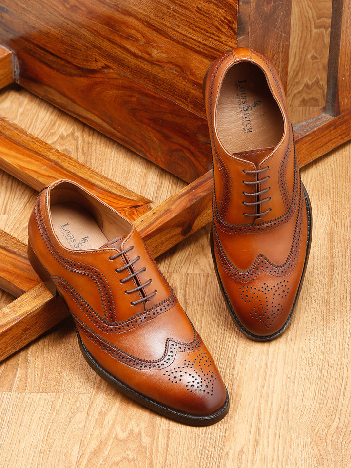 Tan Men's Premium Italian Leather Handcrafted Tan Brogue Shoes