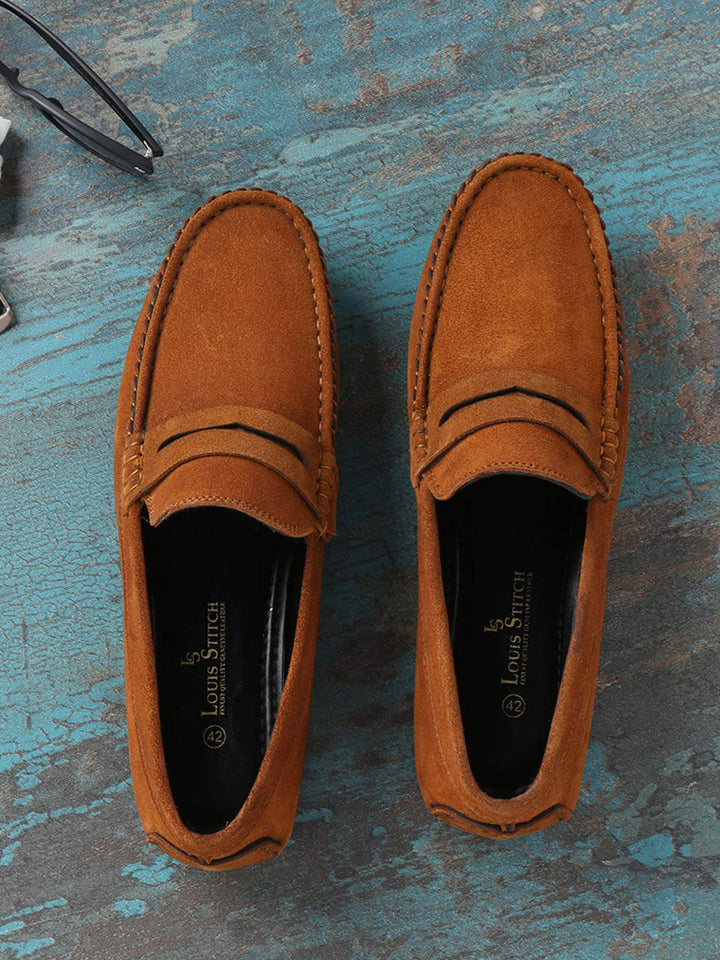 Tortilla Brown Handmade Italian Suede Leather Penny Loafers