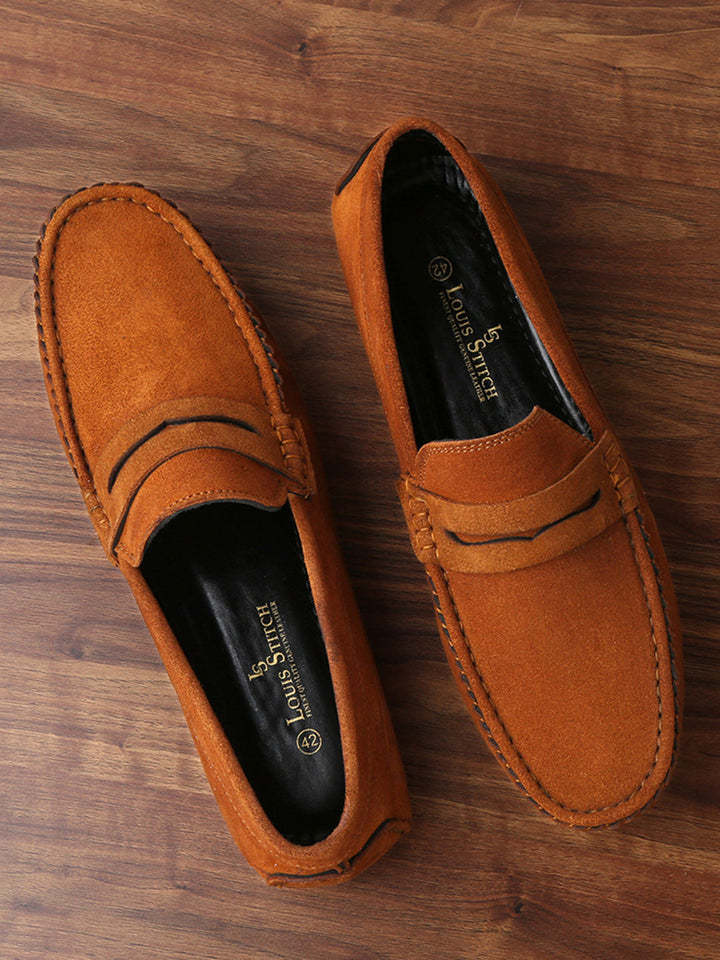 Tortilla Brown Handmade Italian Suede Leather Penny Loafers