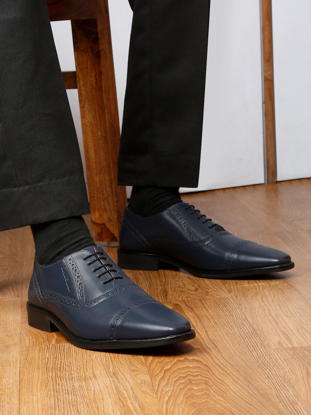 Italian Leather Oxford Prussian Blue Shoes for Men