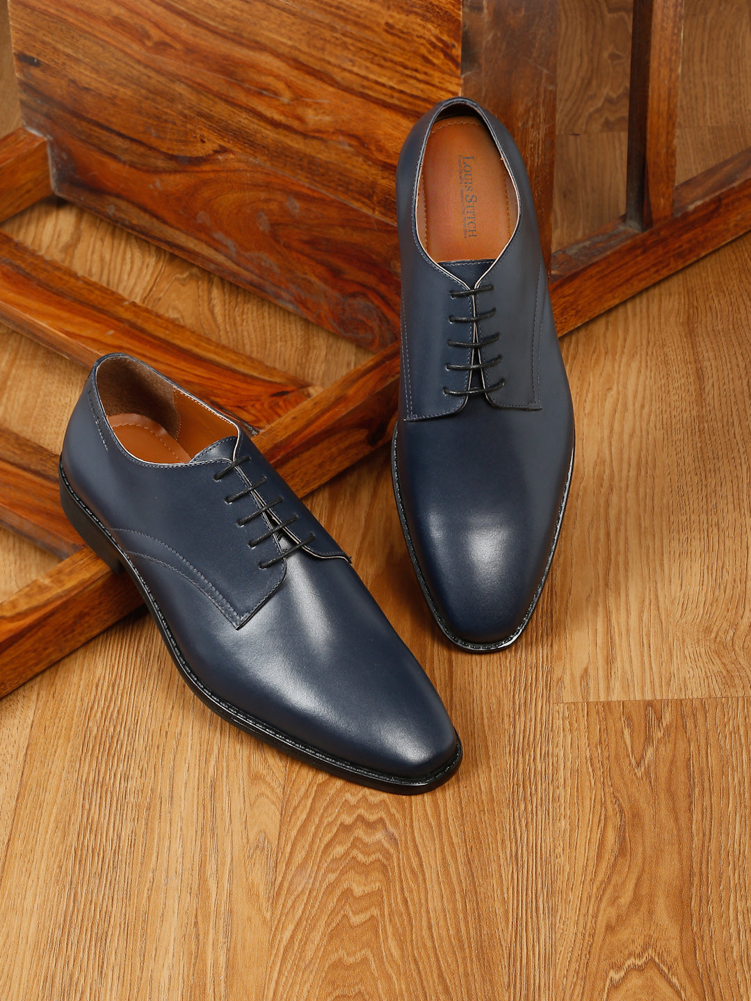 Italian Leather Derby Prussian Blue Shoes for Men