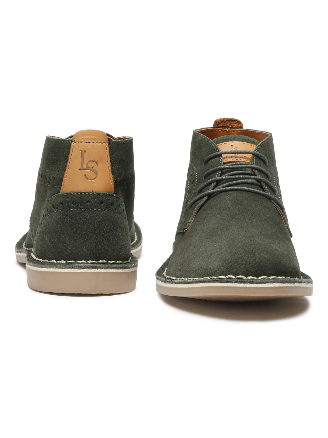 Moss Green Italian Suede Leather British Stitch Down Brogue Chukka Boots