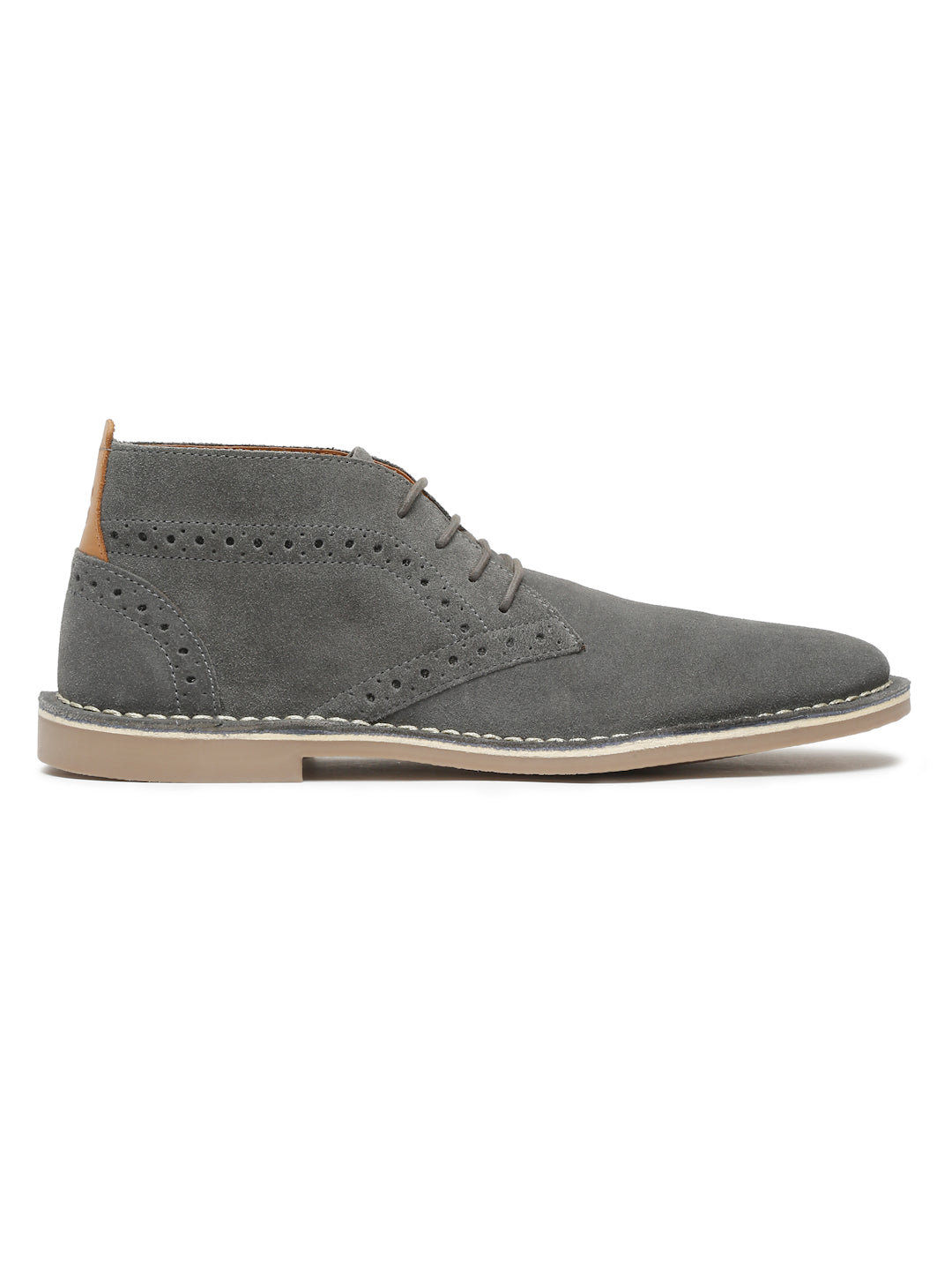 Ash Grey Italian Suede Leather British Stitch Down Brogue Chukka Boots