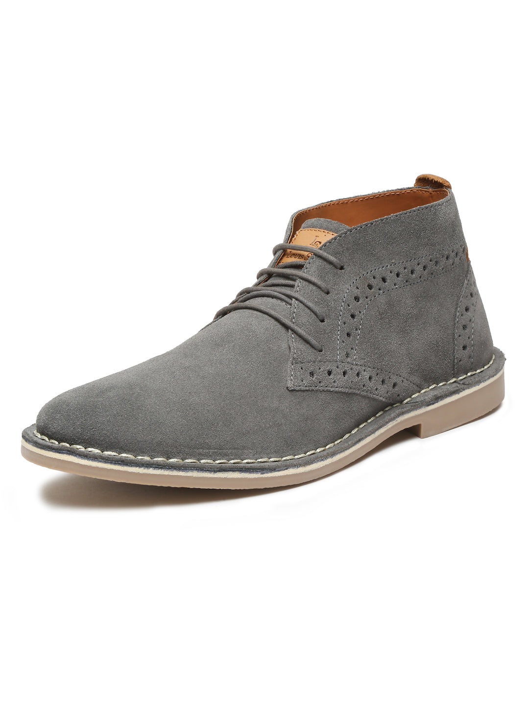 Ash Grey Italian Suede Leather British Stitch Down Brogue Chukka Boots