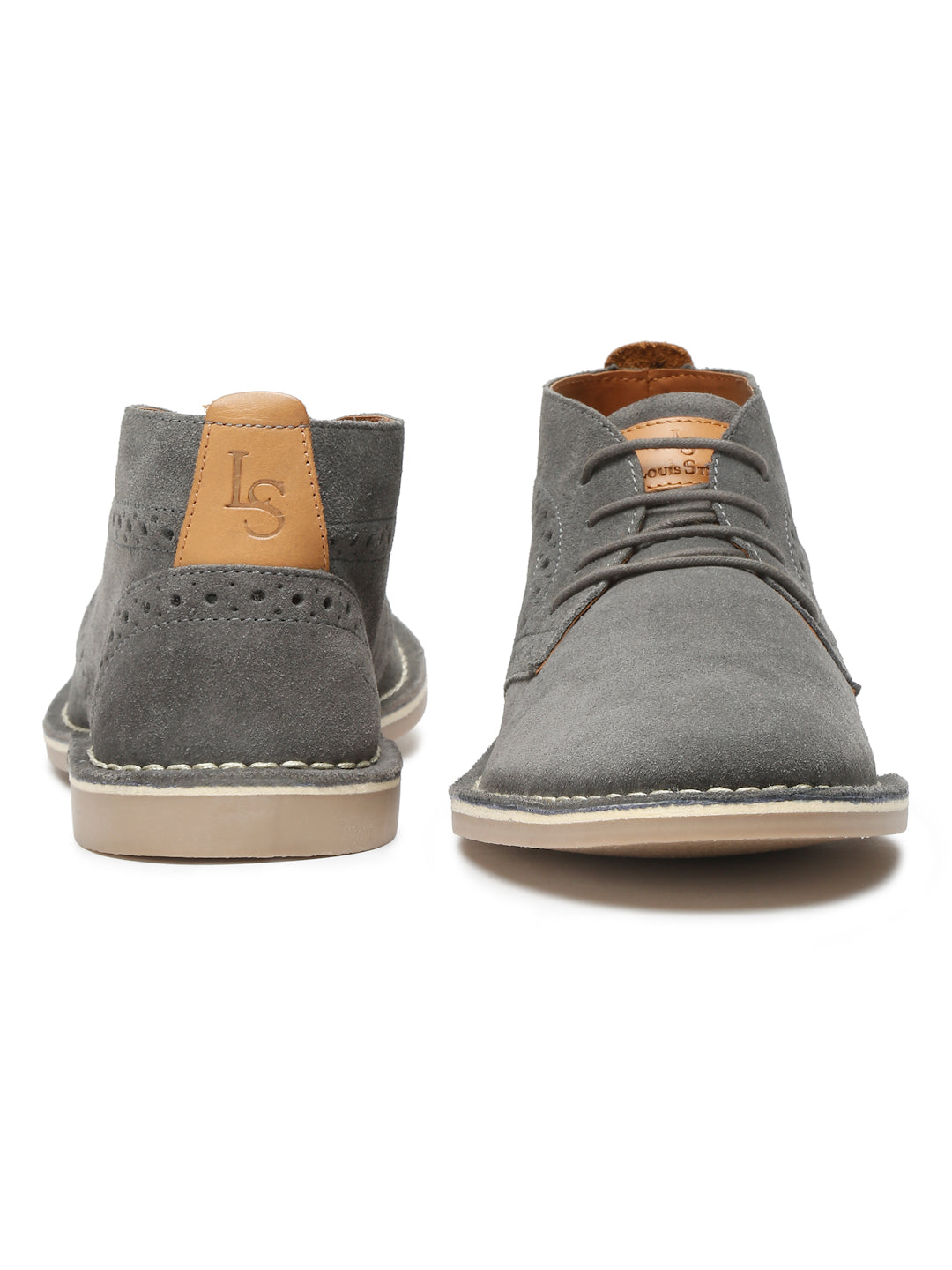 Ash Grey Italian Suede Leather British Stitch Down Brogue Chukka Boots