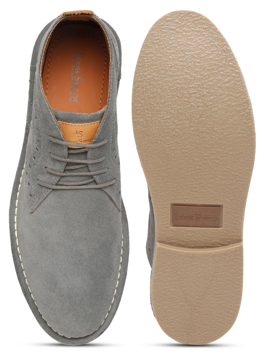 Ash Grey Italian Suede Leather British Stitch Down Brogue Chukka Boots