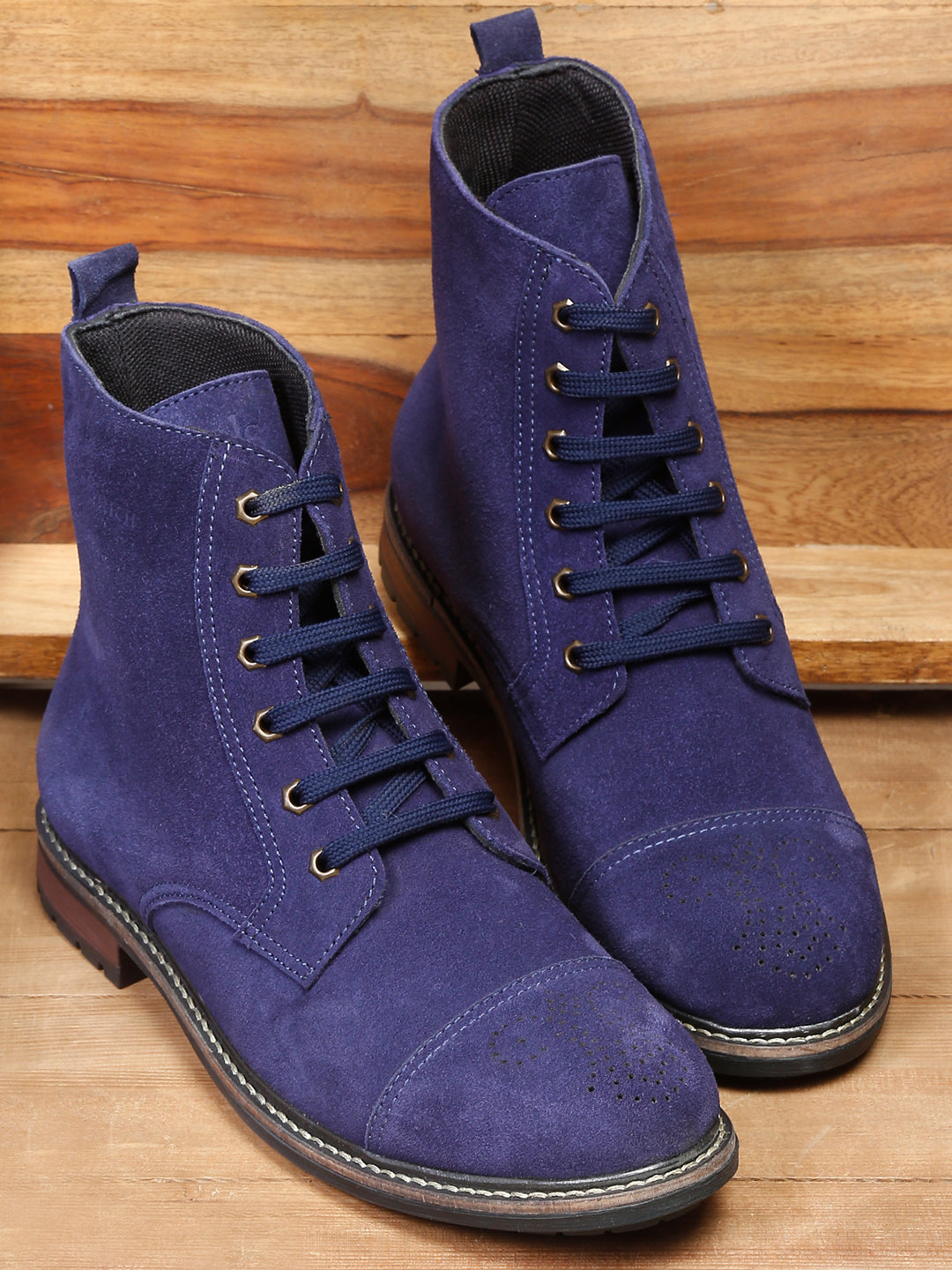 Federal Blue Handcrafted Italian Leather High Ankle Biking Boots