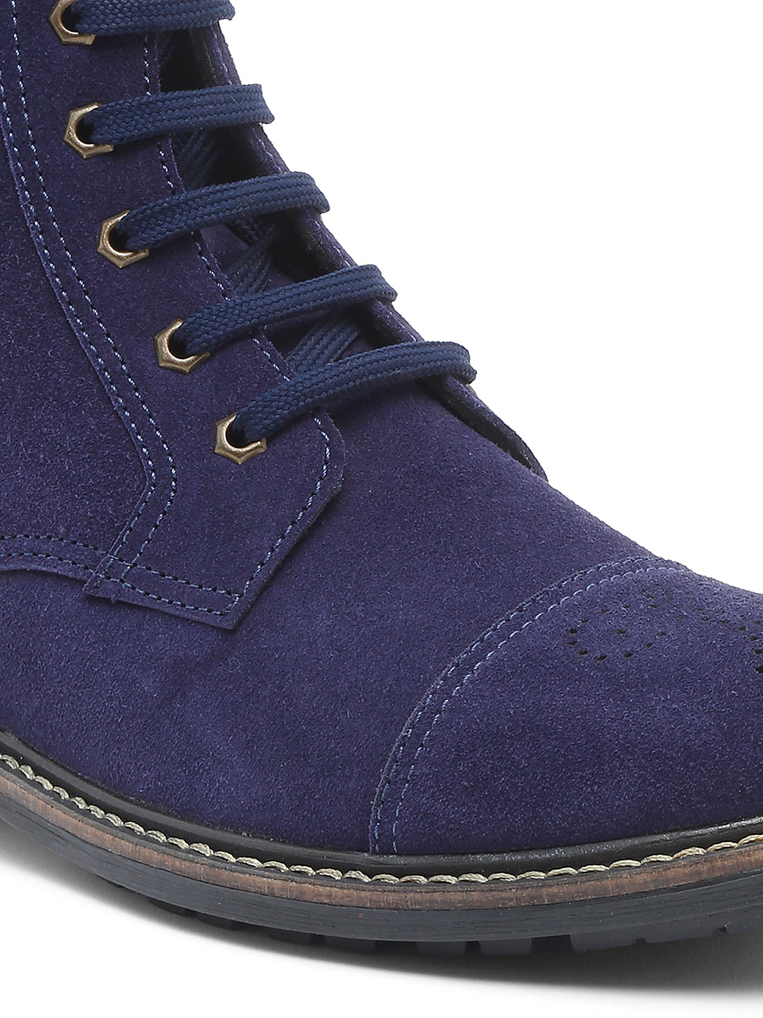 Federal Blue Handcrafted Italian Leather High Ankle Biking Boots