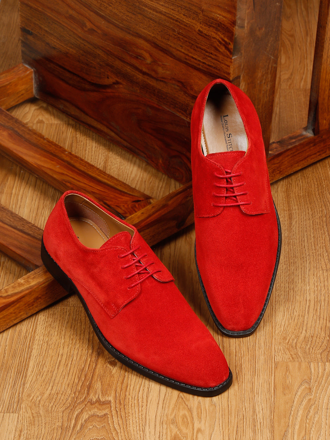 Crimson Red Italian Suede Leather Shoes Laceup British Style Handcrafted Casual Shoe for Men