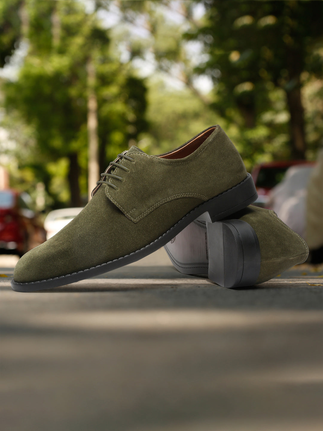 Seaweed Green Italian Suede Leather Shoes Laceup British Style Handcrafted Casual Shoe for Men