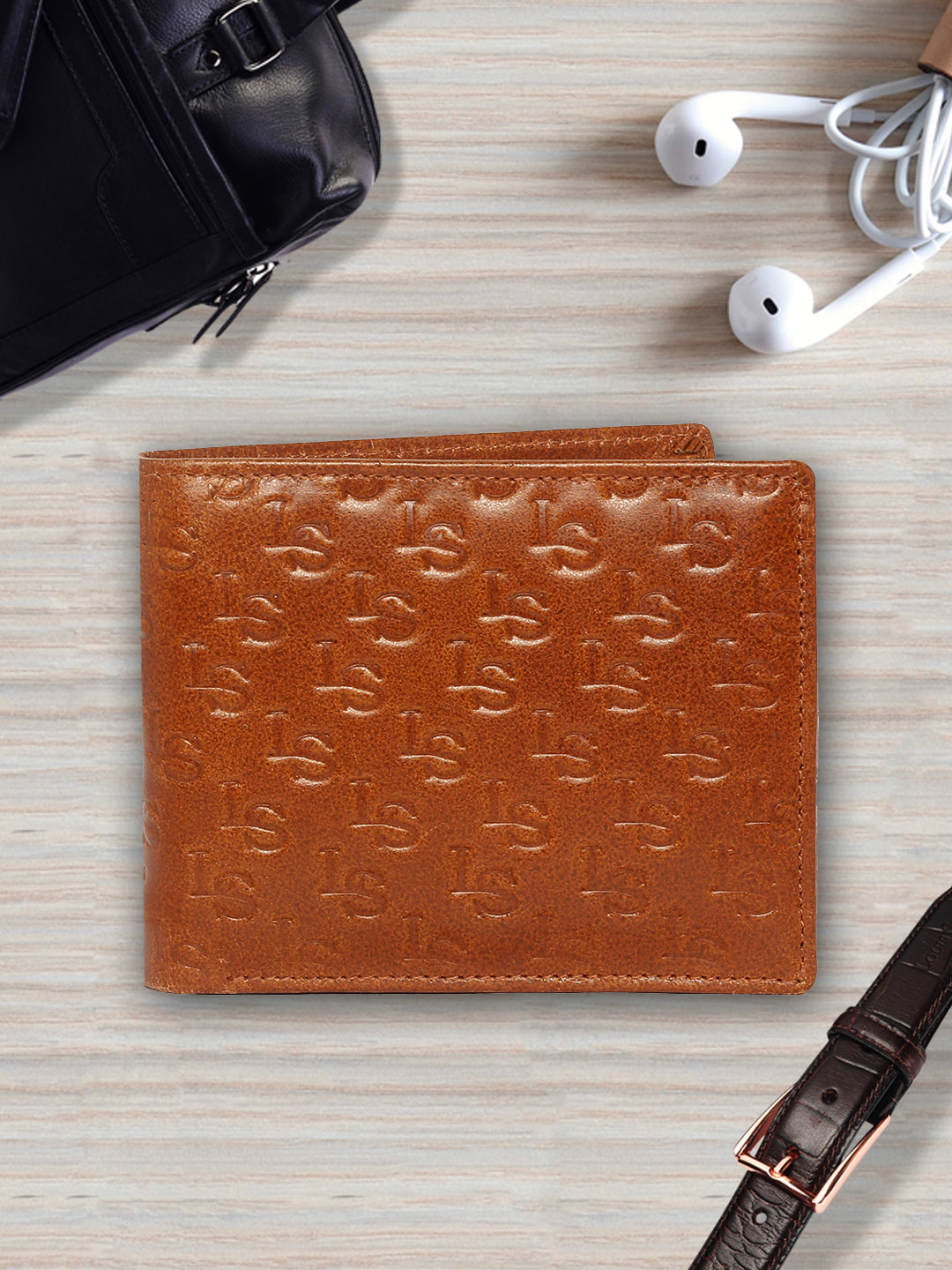  Embossed Ochre Tan Leather Wallet RFID Blocking Italian Leather Wallet