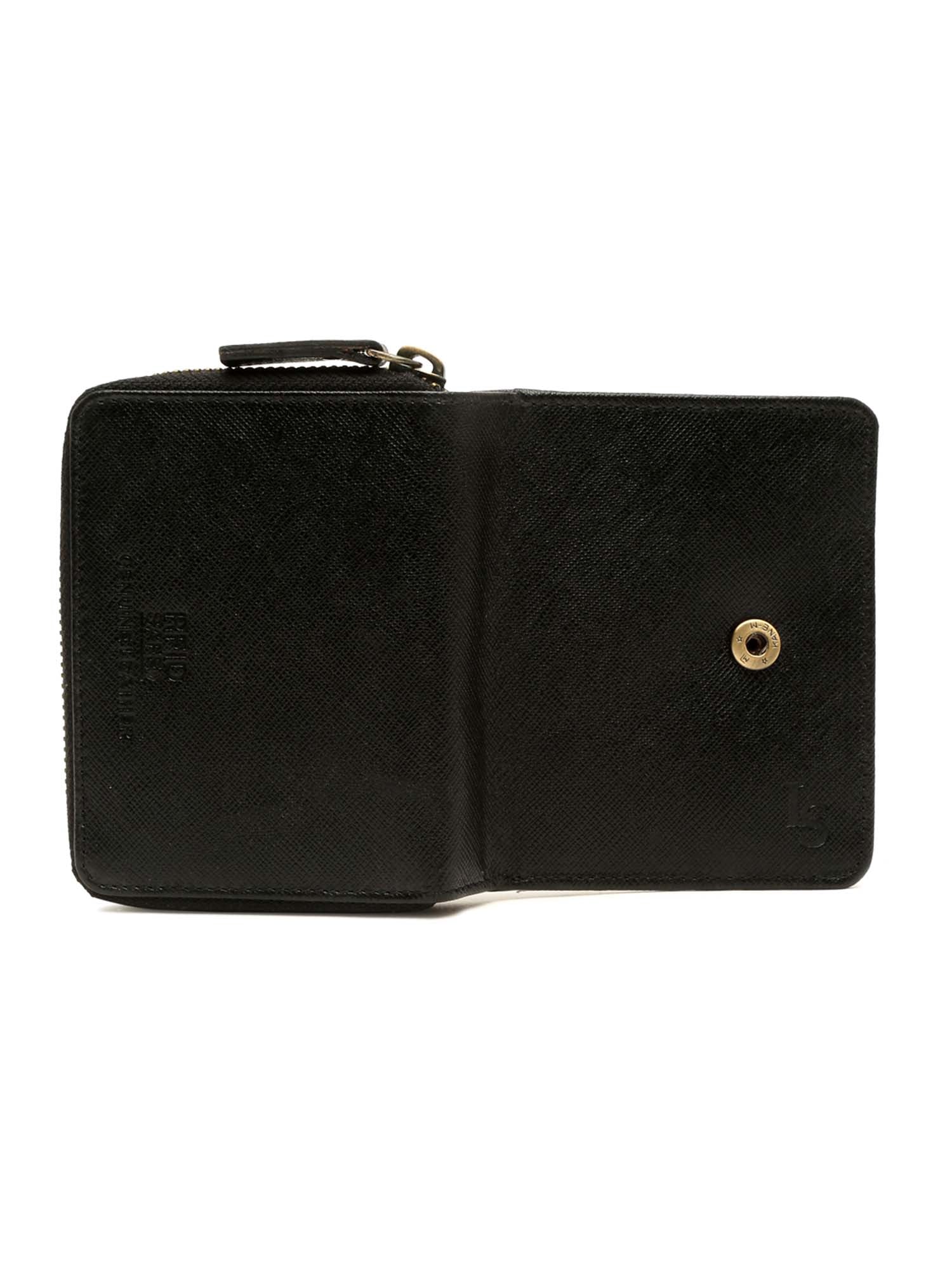 Jet Black Italian Saffiano Leather Wallet RFID Zip Protection