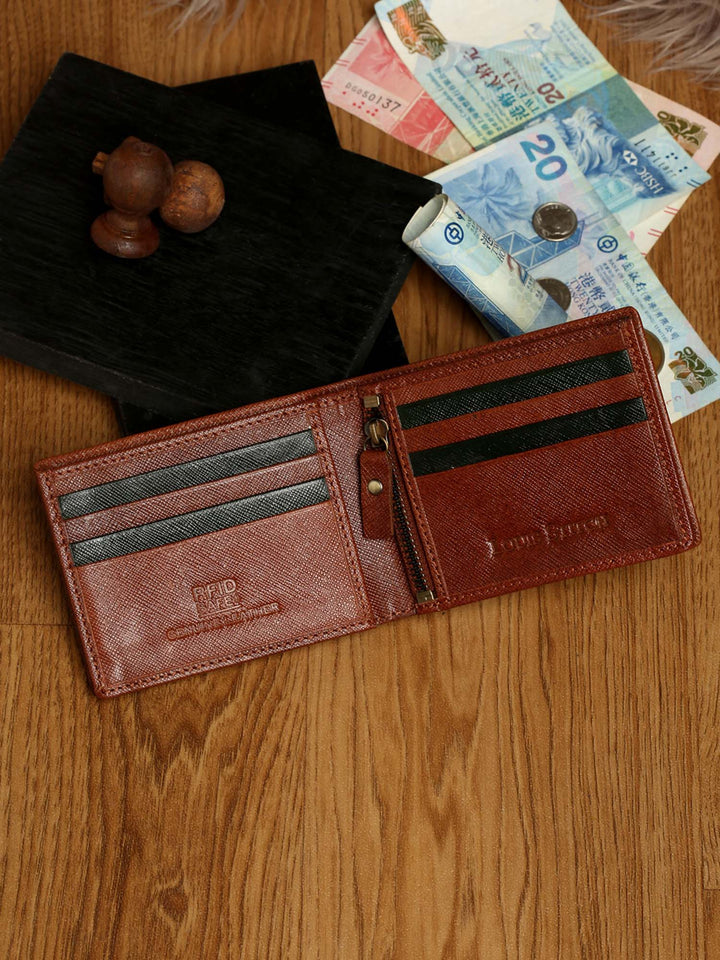  Russet Tan Italian Saffiano Leather RFID Slim Wallet