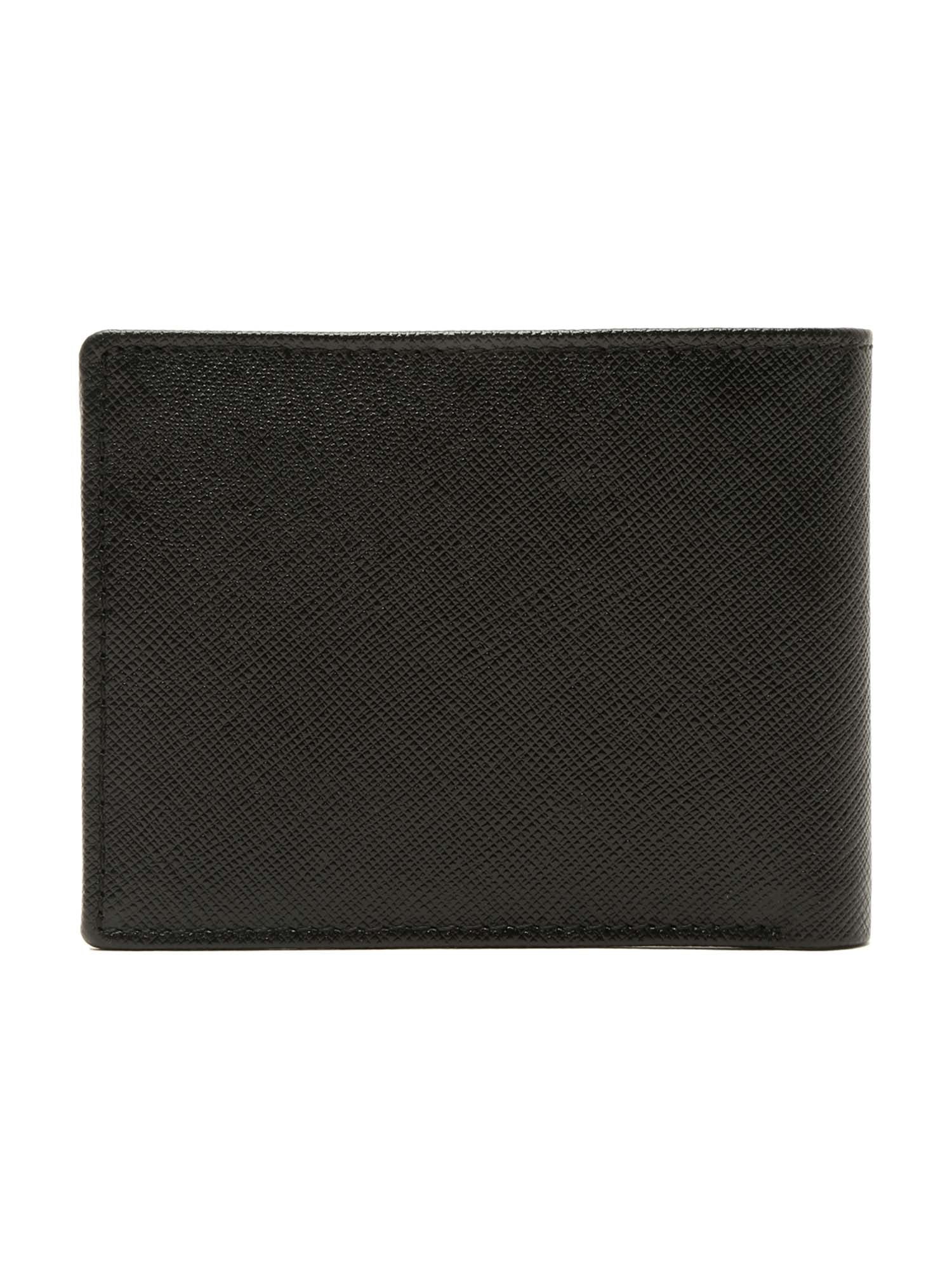 Jet Black Italian Front Zip Saffiano Leather Wallet