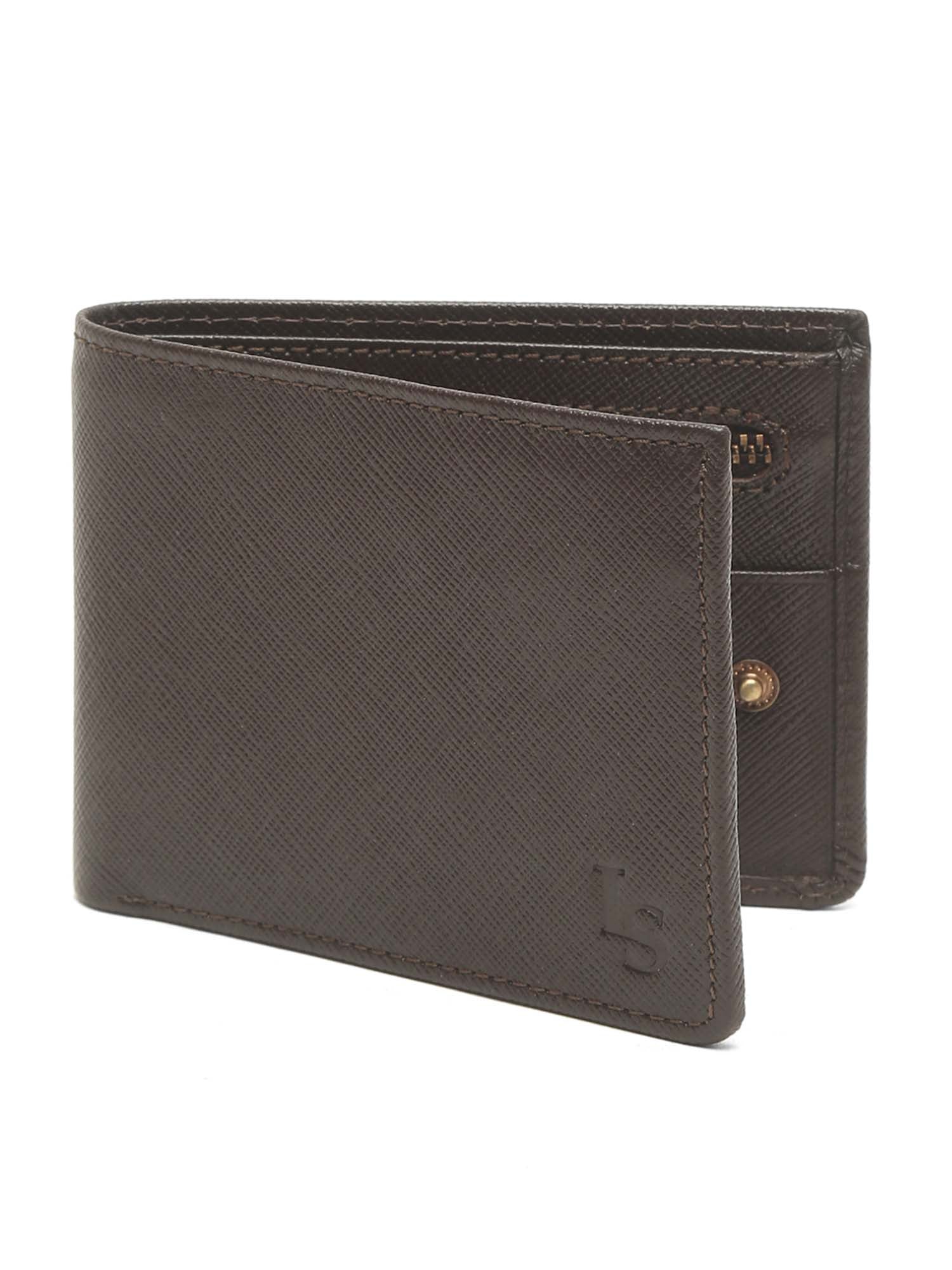 Bistre Brown Italian Saffiano Leather Zipper Wallet