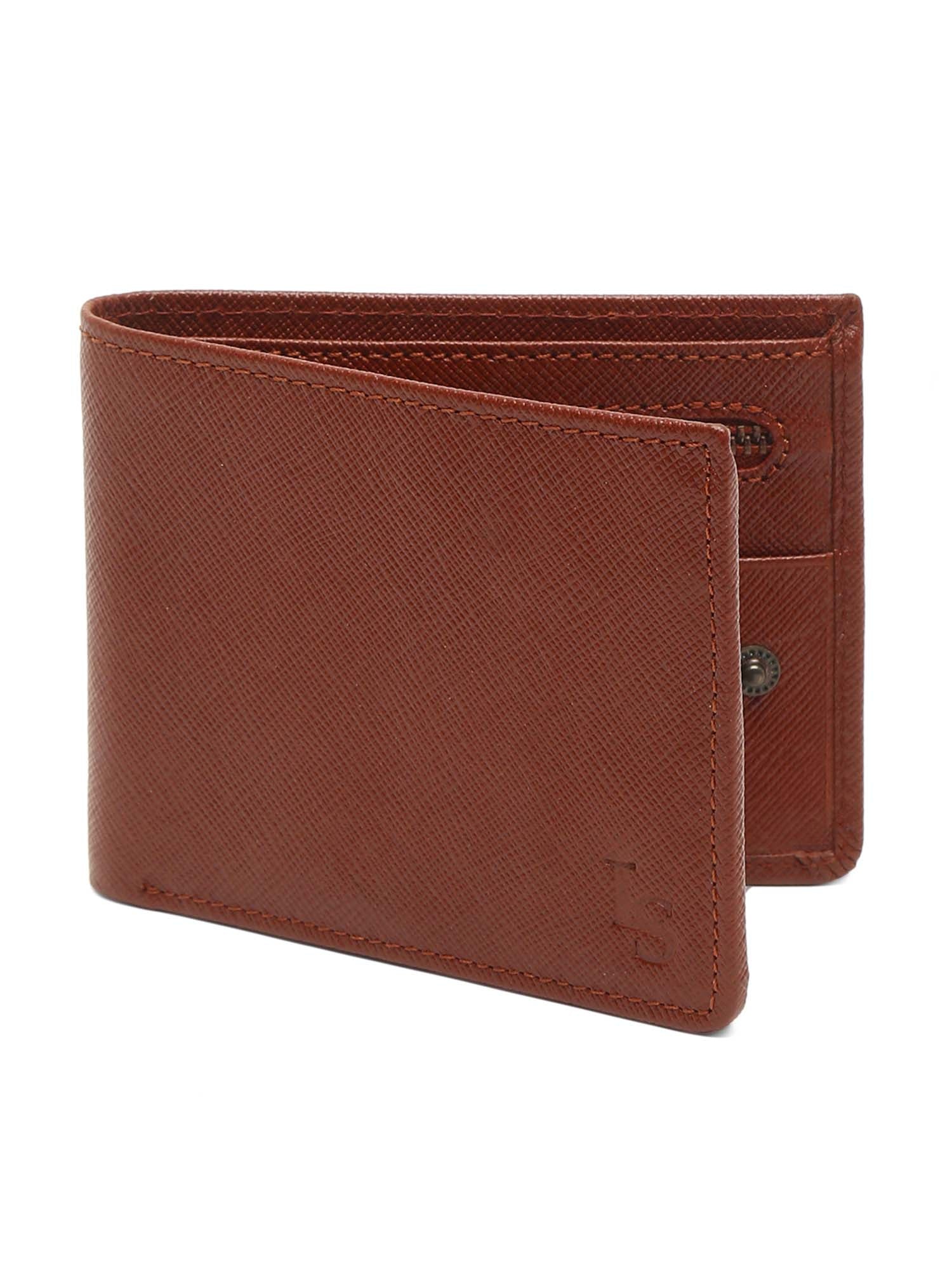 British Tan Italian Saffiano Leather Zipper Wallet