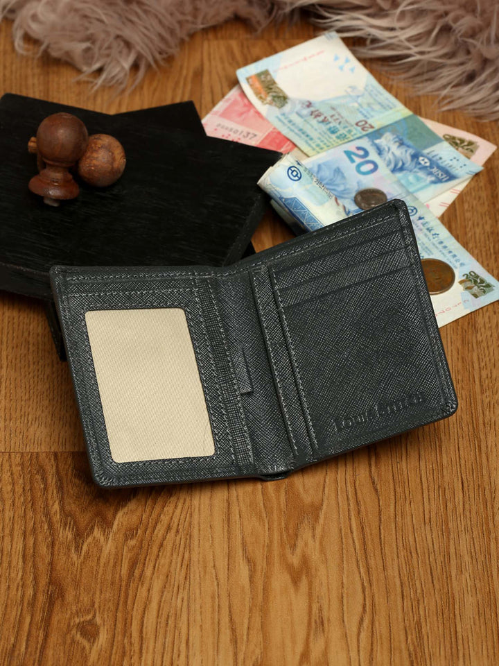  Ash Grey Italian Saffiano Leather RFID Slim Wallet