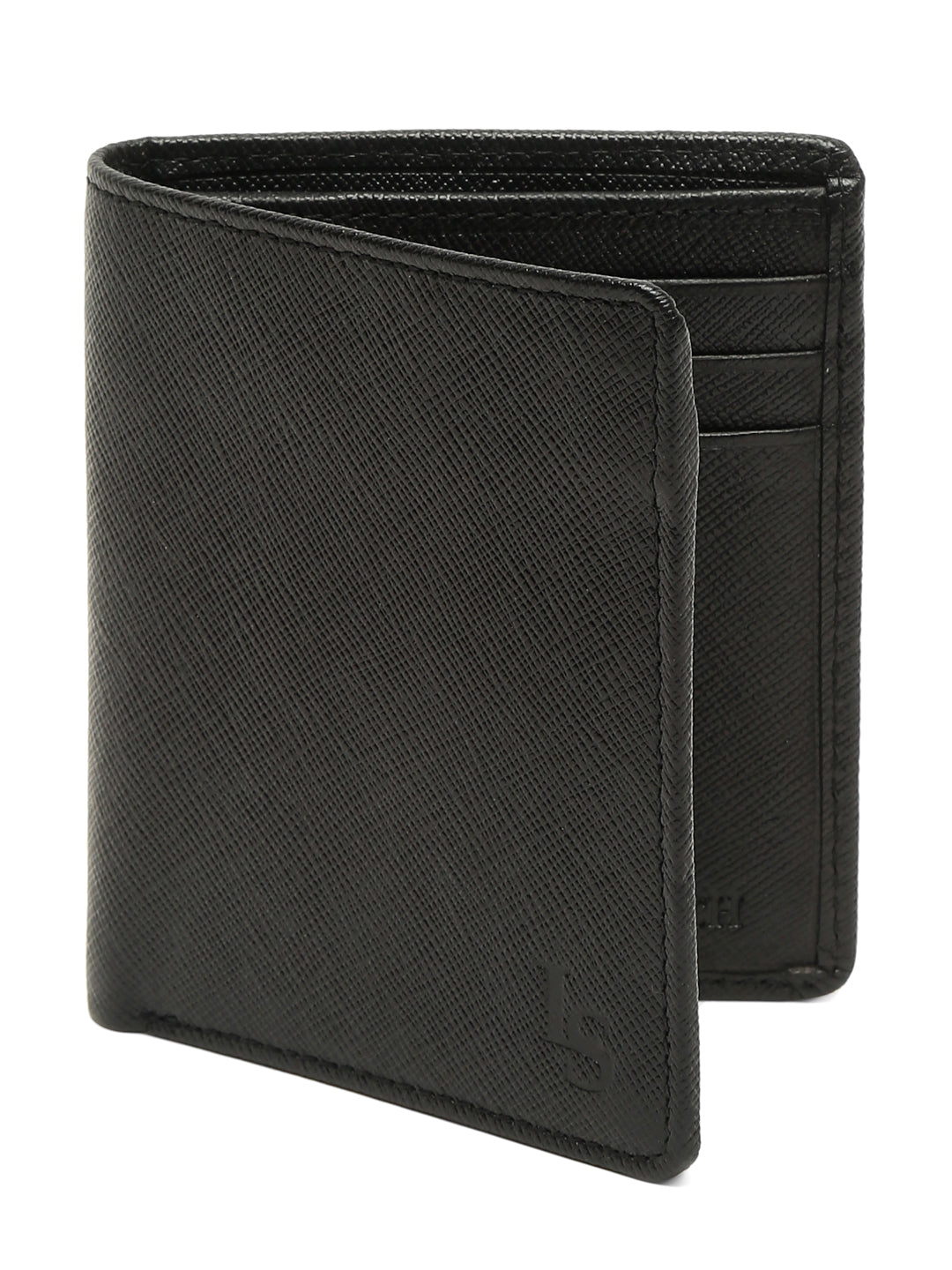 Jet Black Italian Saffiano Leather Wallet Note Case